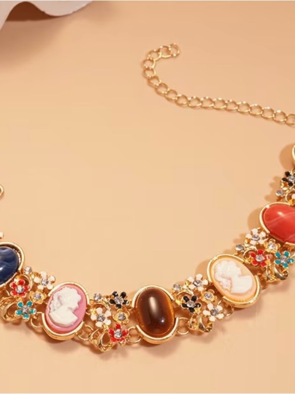 Gold Multicolor Cameo Statement bracelet- Women Jewelry